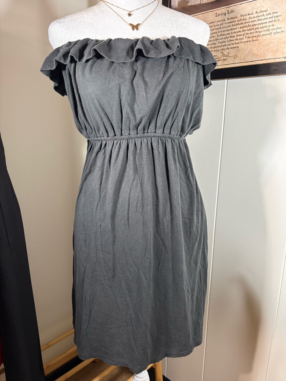 J. Crew Strapless Ruffle charcoal gray sundress/coverup S
